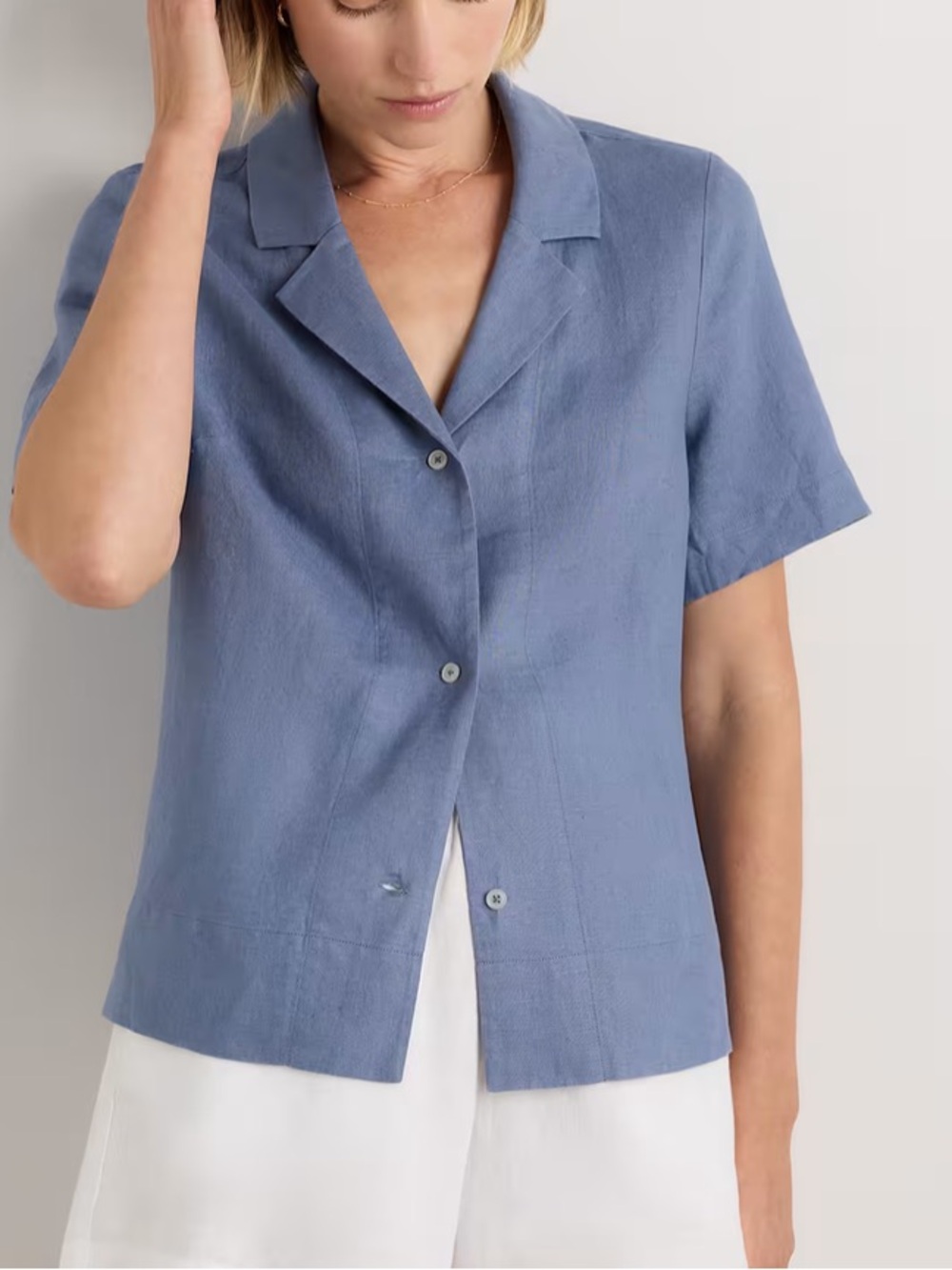 QUINCE 100% European linen short sleeve buttoned shirt moonstone blue sz m